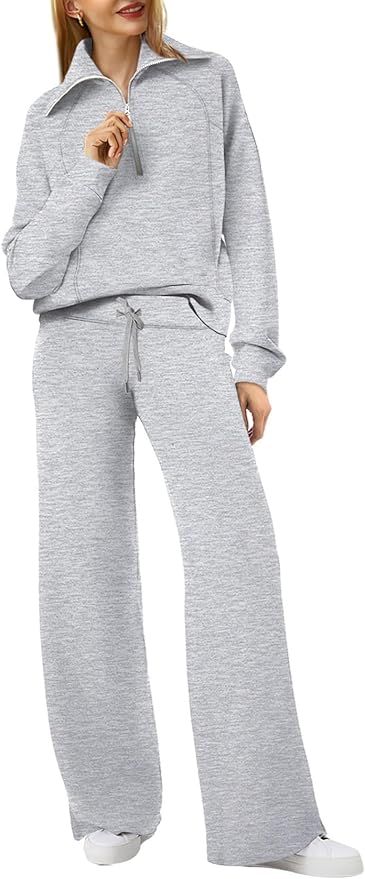 XIEERDUO Lounge Sets For Women 2023 Oversized Half Zip Sweatshirt And Wide Leg Sweatpant 2 Piece ... | Amazon (US)