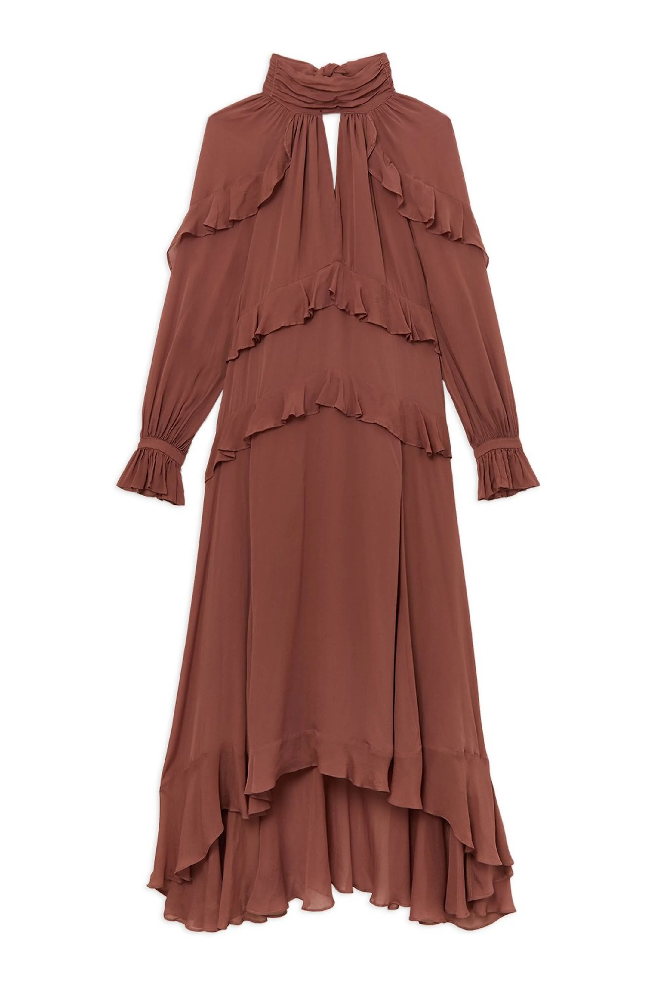 Viscose Georgette Ruffle Detail Drama Woven Dress | Karen Millen UK + IE + DE + NL