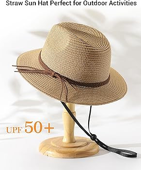 Beach Hats for Women - Sun Straw Fedora Hats for Women, Packable Sun Hat Womens with Chin Strap, ... | Amazon (US)