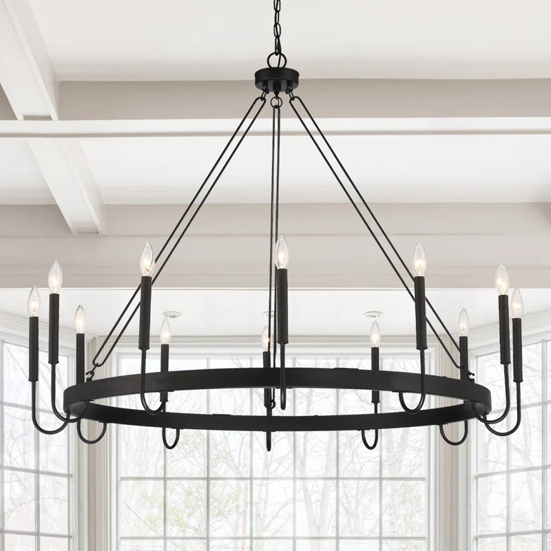 Arango 12 - Light Living Room Steel Dimmable Candle Style Wagon Wheel Chandelier | Wayfair North America