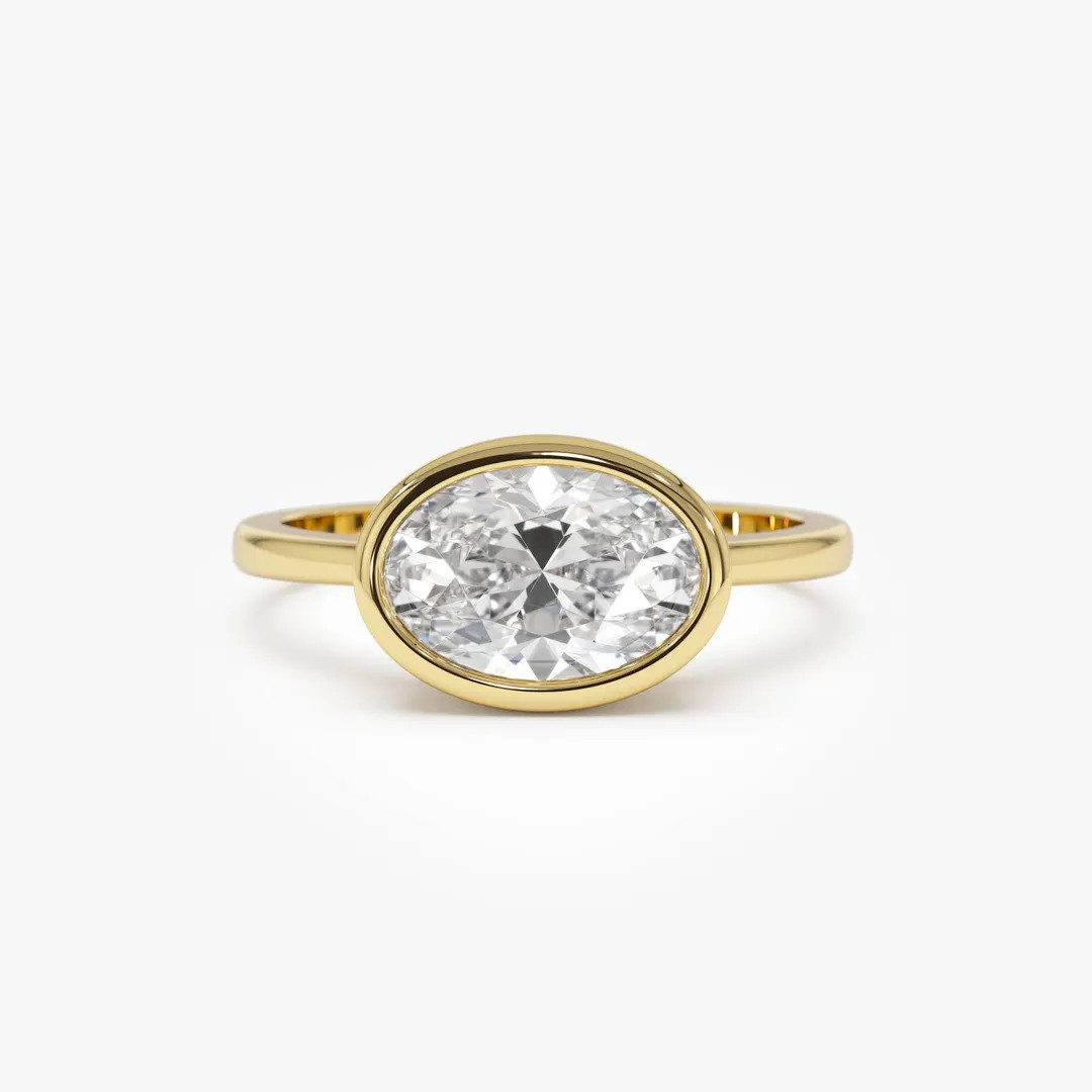 1.5 ctw Oval Shaped East West Lab Grown Diamond Engagement Ring, 14k Gold Modern Solitaire Ring b... | Etsy (US)