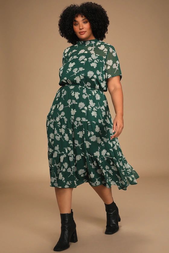 Floral Dressed Up Dark Green Floral Print Midi Dress | Lulus (US)