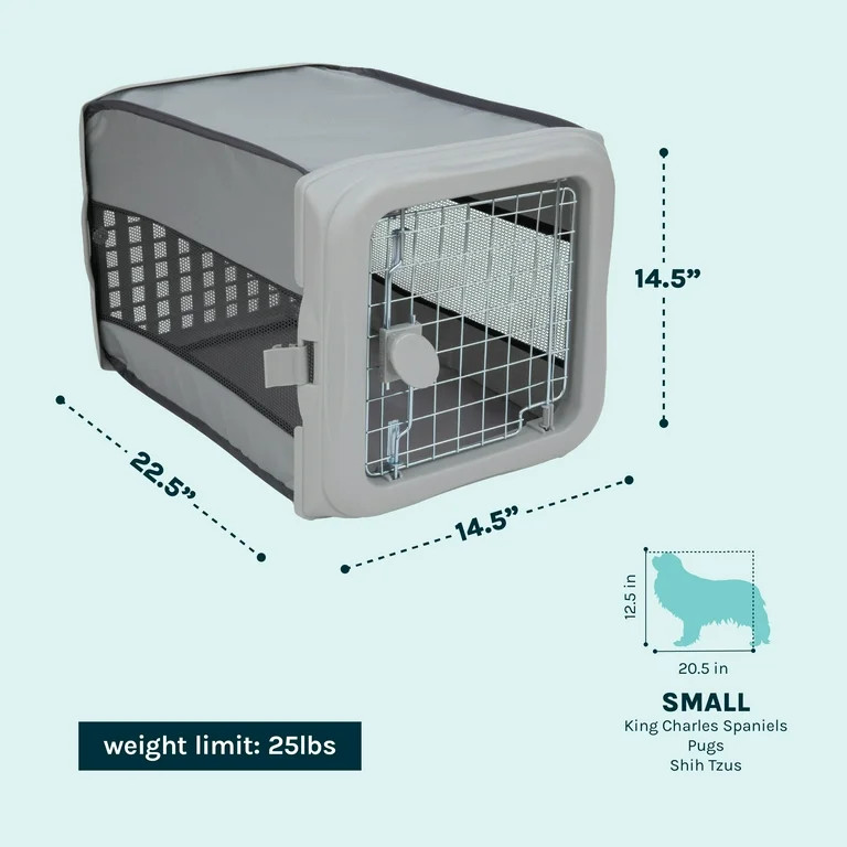 SportPet Designs 22.5" Collapsible Pop-Up Dog Kennel, Portable Folding Travel Crate, Gray, Small | Walmart (US)