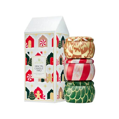 Voluspa Holiday Mini Tin Candle Set of 3 in Green/red/brown Multi at Nordstrom | Nordstrom