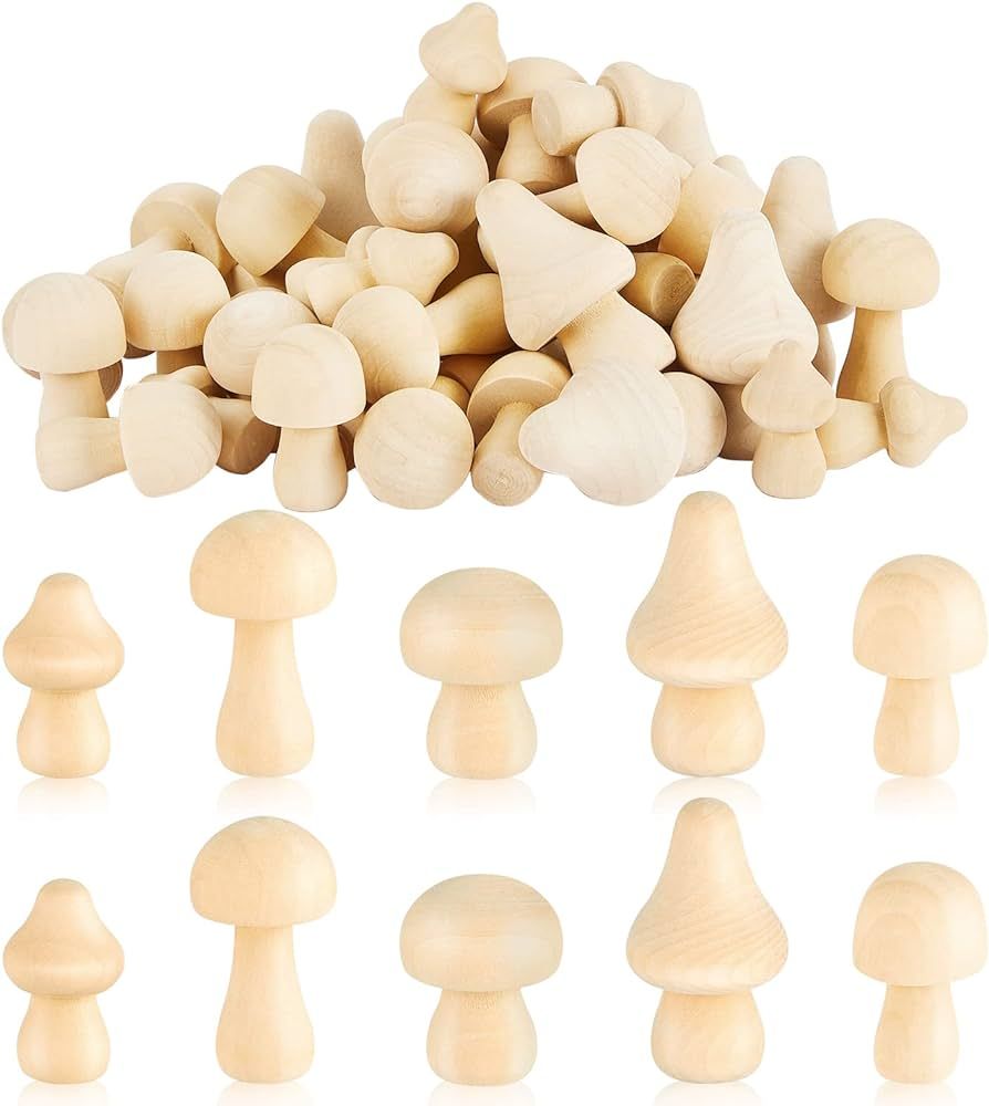 42 Pack Mini Various Sizes Mushroom Unfinished Wooden Mushroom Natural Wooden Mushrooms Paintable... | Amazon (US)