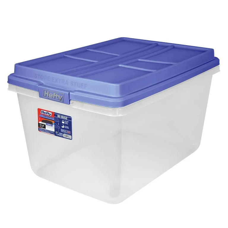 Hefty 72 Qt. Clear Storage Bin with Blue HI-RISE Lid | Walmart (US)