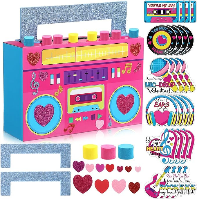 Funrous Valentine Box Kit Valentine's Day DIY Mailbox Card Box with 24 Greeting Cards and Sticker... | Amazon (US)