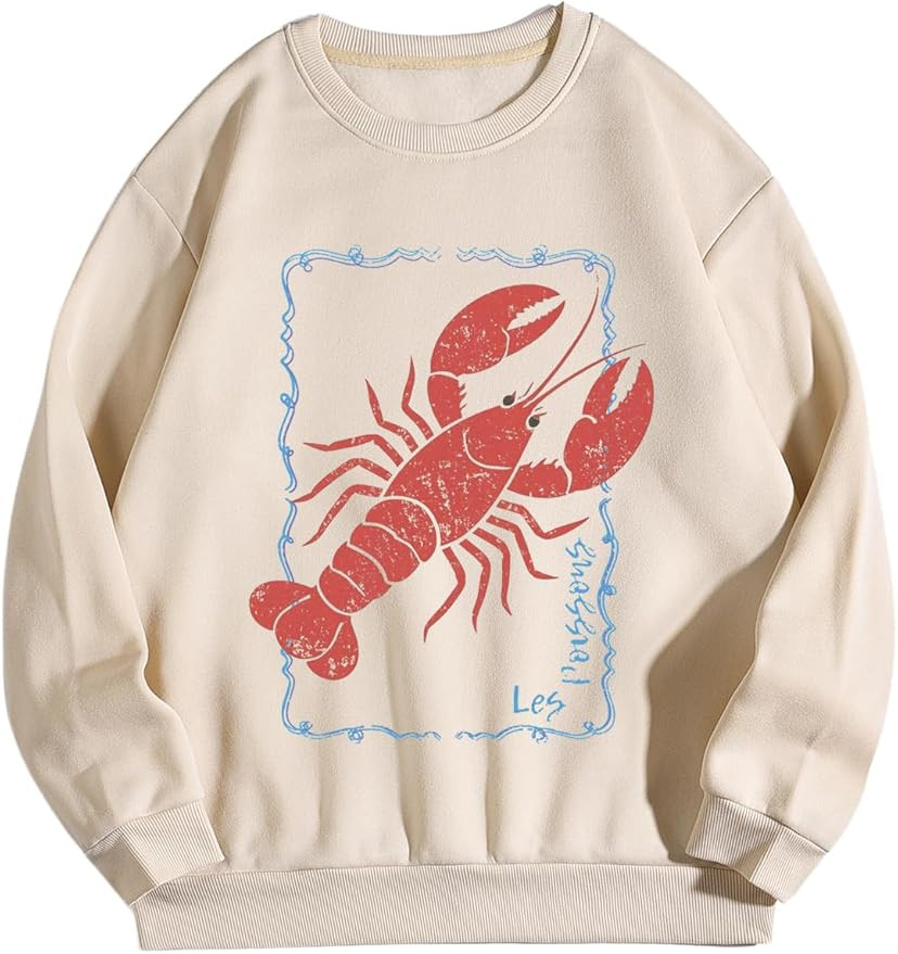 Verdusa Women's Lobster Sweatshirt Streetwear Drop Shoulder Pullover Tops | Amazon (US)