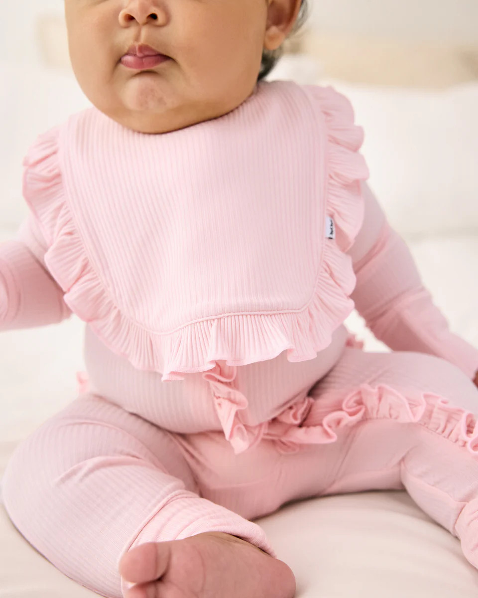 Prima Pink Ribbed Ruffle Bib | Little Sleepies