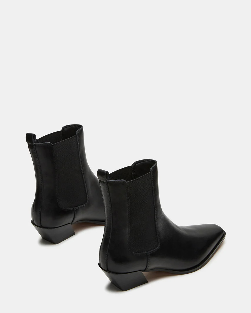 EVAN Black Leather Chelsea Ankle Boot | Women's Booties | Steve Madden (US)