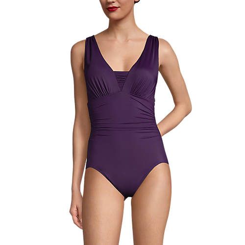 Women's Mastectomy SlenderSuit Grecian Tummy Control Chlorine Resistant One Piece Swimsuit | Lands' End (US)