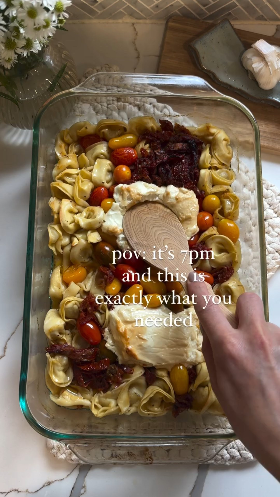 Okayyy stop what you’re doing and make this as soon as possible. The combination of honey, goat cheese and tomatoes makes this absolutely dreamy and a winner meal! 🥇 

See recipe below or comment “Recipe” and I’ll send you the recipe

1 package, 20 oz (567g) tortellini - whatever filling you like. I used this herb chicken one from @aldiusa 
8 oz (226g) sub-dried tomatoes 
1 pint (10 oz/300g) cherry tomatoes 
3 cups chicken broth
10 oz (280g) goat cheese 
Hot honey @zabs 
Optional: parmesan cheese for serving

1. Add all ingredients to an oven safe baking pan. Bake in the oven for about 45 minutes at 400F until the majority of the liquid has been absorbed. Remove from oven and mix and serve with some Parmesan cheese 🧀 

Note: - if you feel that the dish is too watery but tortellini and cheese is starting to burn, cover with foil and cook for a bit longer.