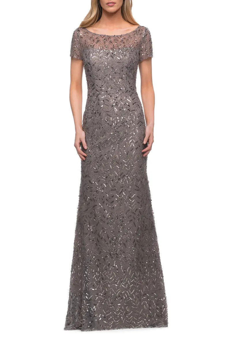 La Femme Sequin Short Sleeve Sheath Gown | Nordstrom | Nordstrom