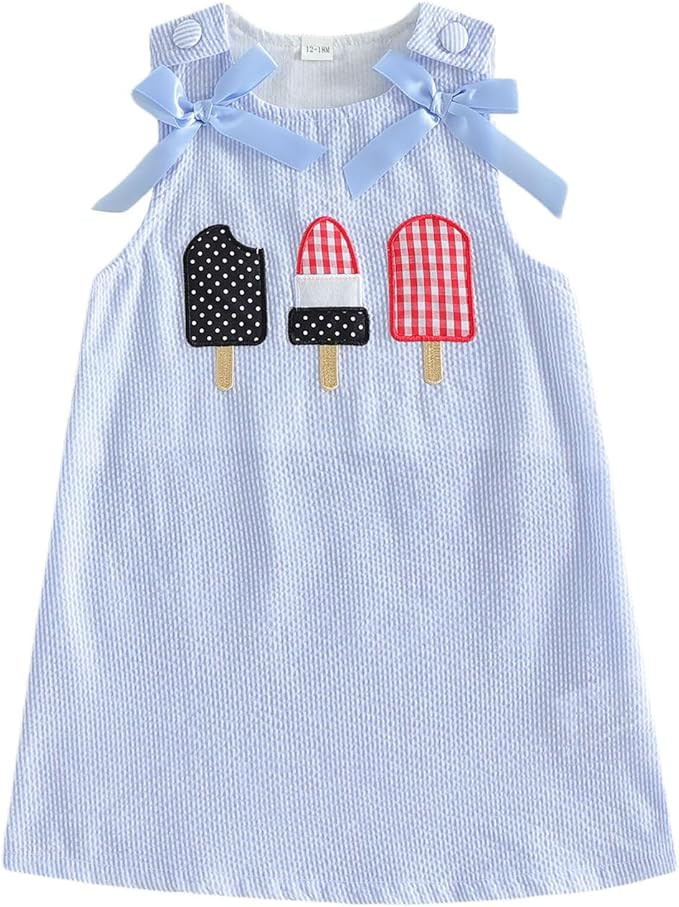 Amiblvowa Toddler Baby Girl 4th of July Outfit Popsicle Embroidery Striped Seersucker Sleeveless ... | Amazon (US)