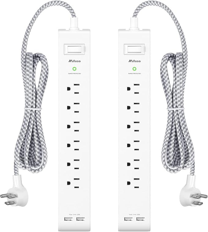 2 Pack Power Strip - 12FT Long Extension Cord, Surge Protector with 6 Outlets and 2 USB Charging ... | Amazon (US)