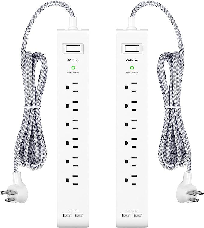 2 Pack Power Strip - 12FT Long Extension Cord, Surge Protector with 6 Outlets and 2 USB Charging ... | Amazon (US)