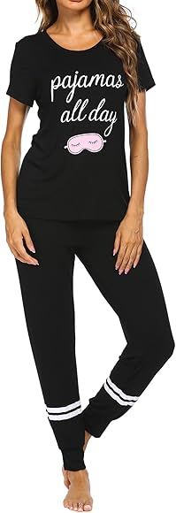 Ekouaer Womens Pajamas Set Short Sleeve Sleepwear Tops with Long Pants Pjs Set Print Nightwear | Amazon (US)