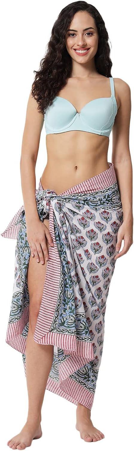 Swimsuit Beach Sarong Cover Ups for Swimwear Women-Hand Print Wrap Skirt | Amazon (US)