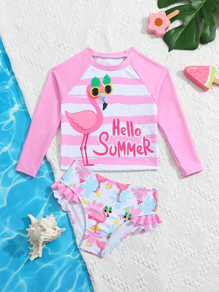 Young Girl Flamingo Print Tankini Swimsuit Set | SHEIN