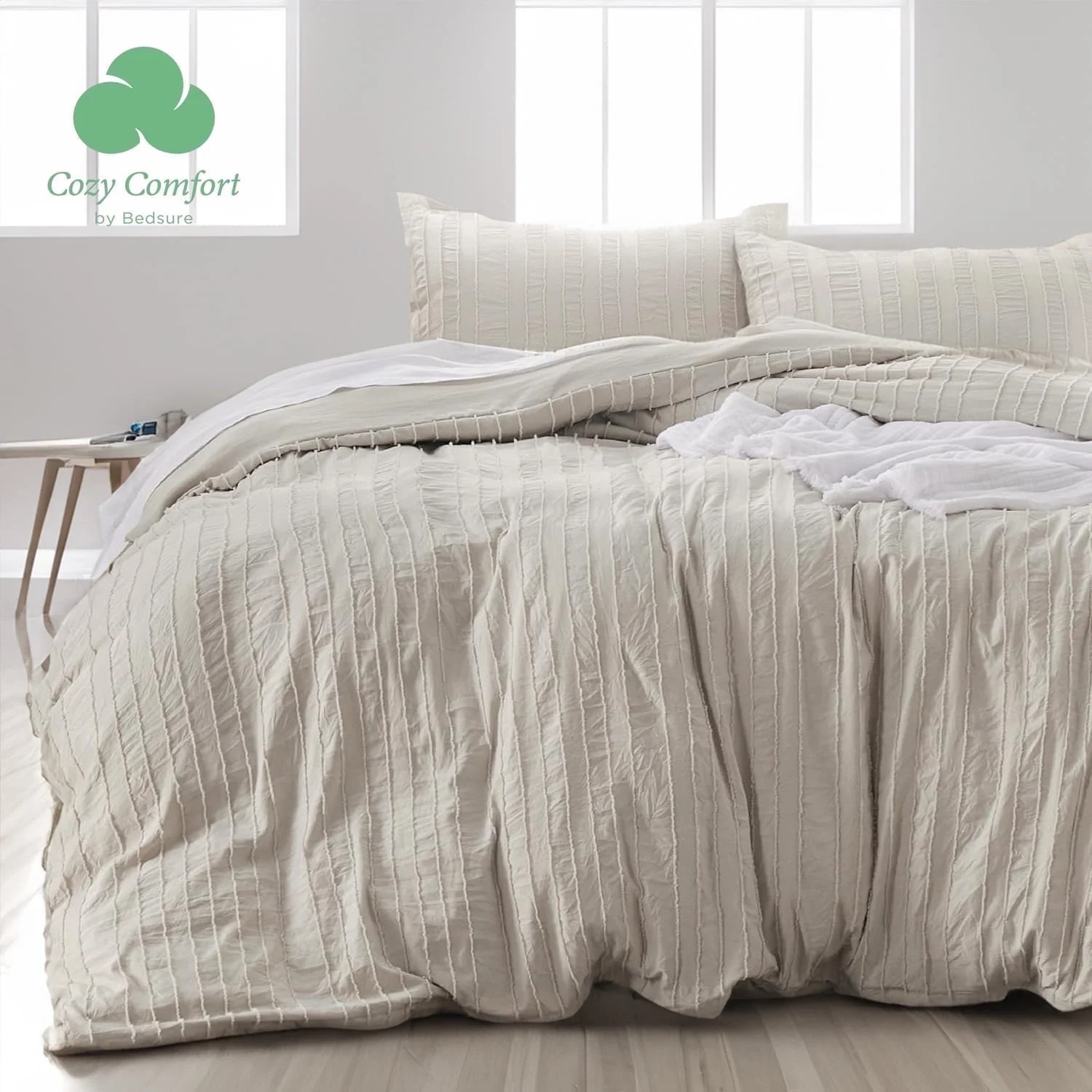 Cozy Comfort Boho Comforter Set King - Linen Color Tufted, 3 Pieces Farmhouse Shabby Chic Embroid... | Walmart (US)