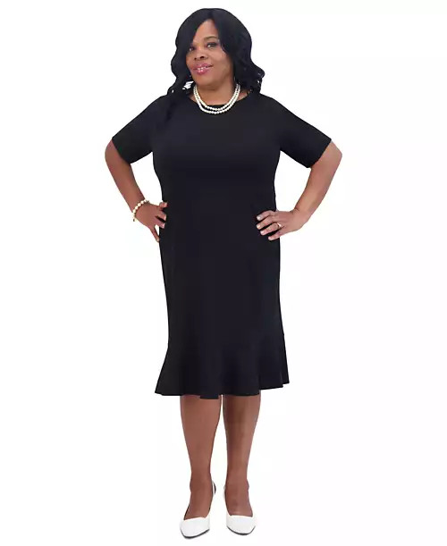 Women's Round-Neck Short-Sleeve Ruffle-Hem Dress | Macy's Canada