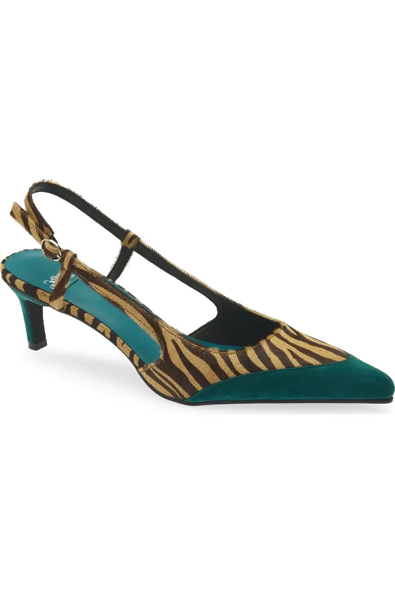 Jeffrey Campbell Booshky Slingback Pump in Beige Zebra Turquoise at Nordstrom, Size 10 | Nordstrom