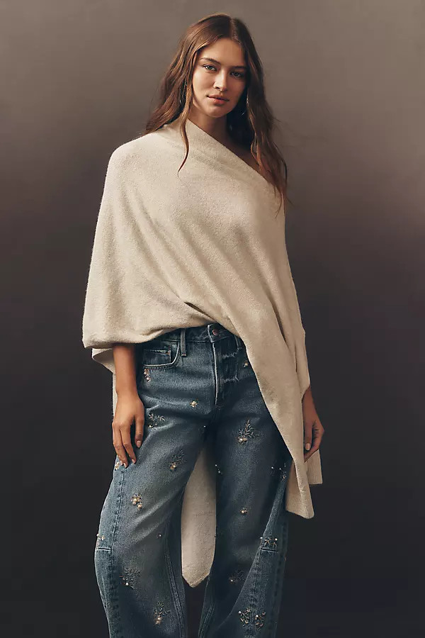 By Anthropologie Lightweight Shimmer Knit Poncho | Anthropologie (US)