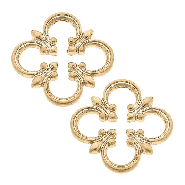 Bellamy Open Quatrefoil Stud Earrings in Worn Gold | CANVAS