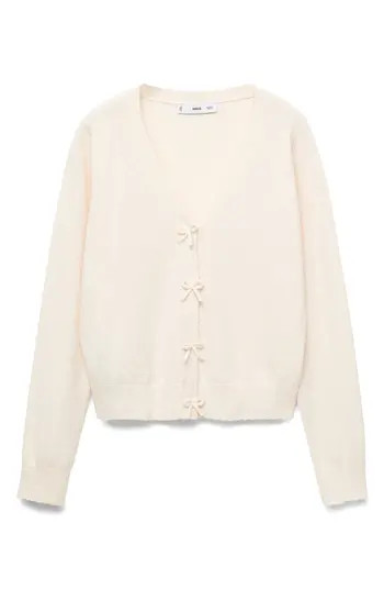 MANGO Lady Bow Cardigan in Ecru at Nordstrom Rack, Size X-Small | Nordstrom Rack