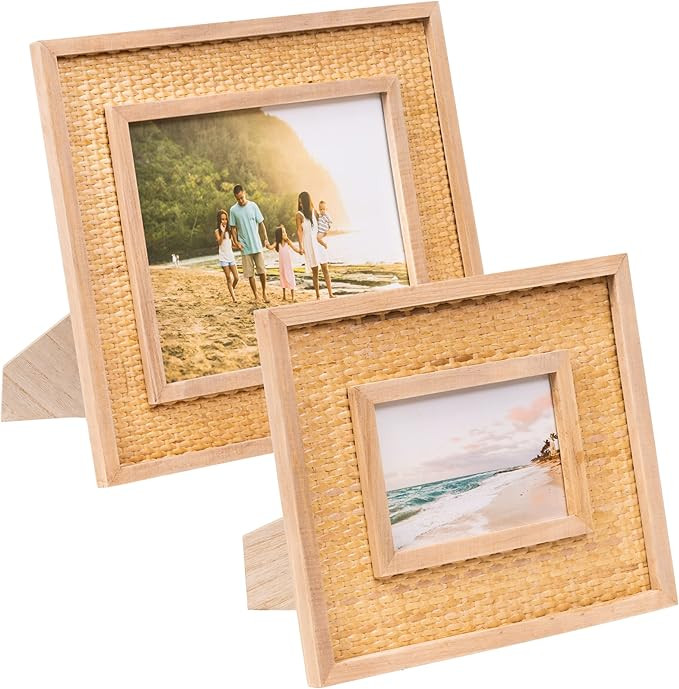 Rattan Picture Frame Set - 2-Piece Boho Picture Frame - Wicker Photo Frames 4x6 and 8x10 - Natura... | Amazon (US)