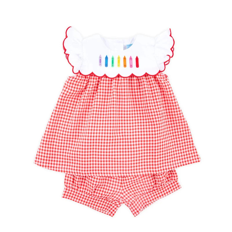 Rainbow Crayon Red Gingham Amelia Short Set | Classic Whimsy