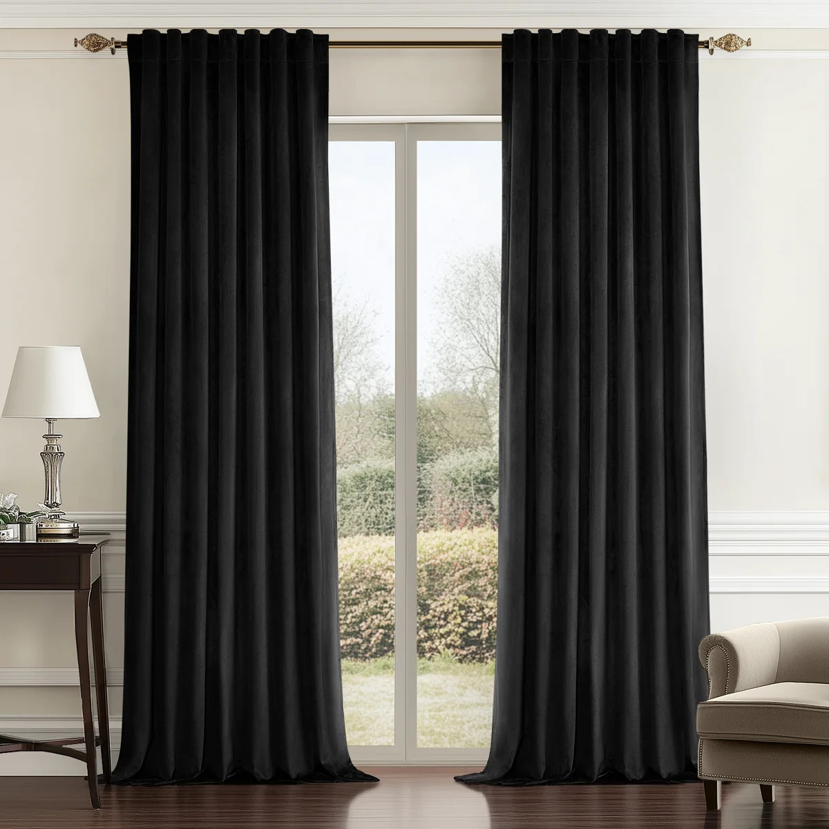 Ike Velvet 100% Blackout Curtains with Back Tab Hooks, Thermal Insulated Drapes (Set of 2) | Wayfair North America