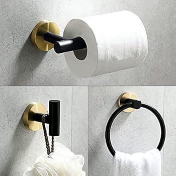 Ntipox 4 Piece Stainless Steel Matte Black and Brushed Gold Bathroom Hardware Set Include Hand To... | Amazon (US)