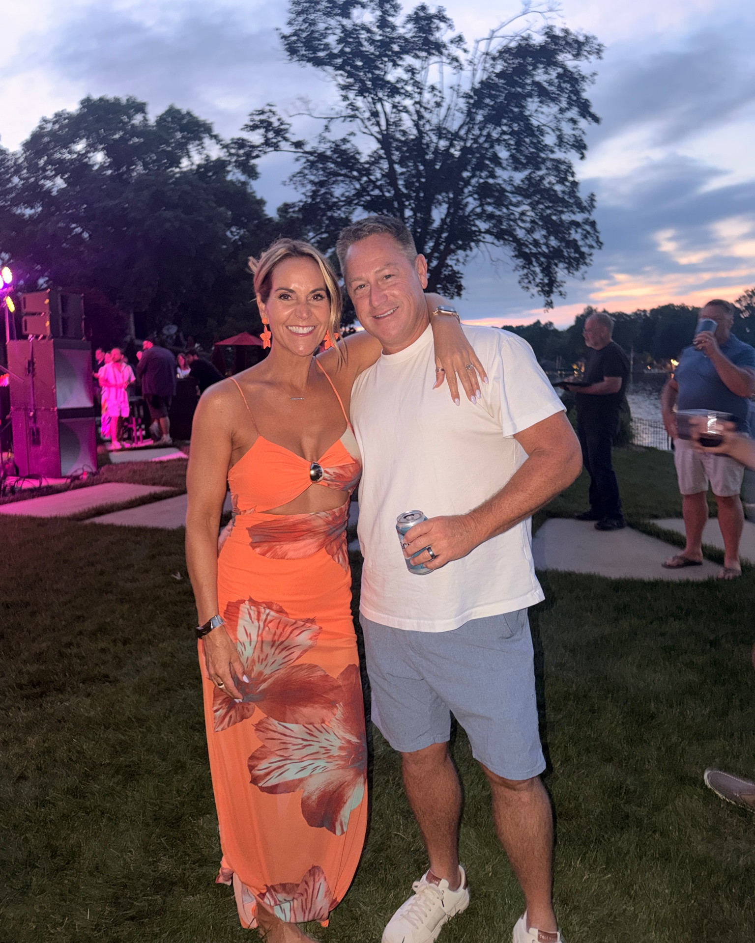 I received compliments on this dress all night. Perfect for warm weather parties, vacation dinners and more! 
Wearing a size medium. 
Hubs is wearing his fave tshirt from Abercrombie.￼

#LTKOver40 #LTKTravel