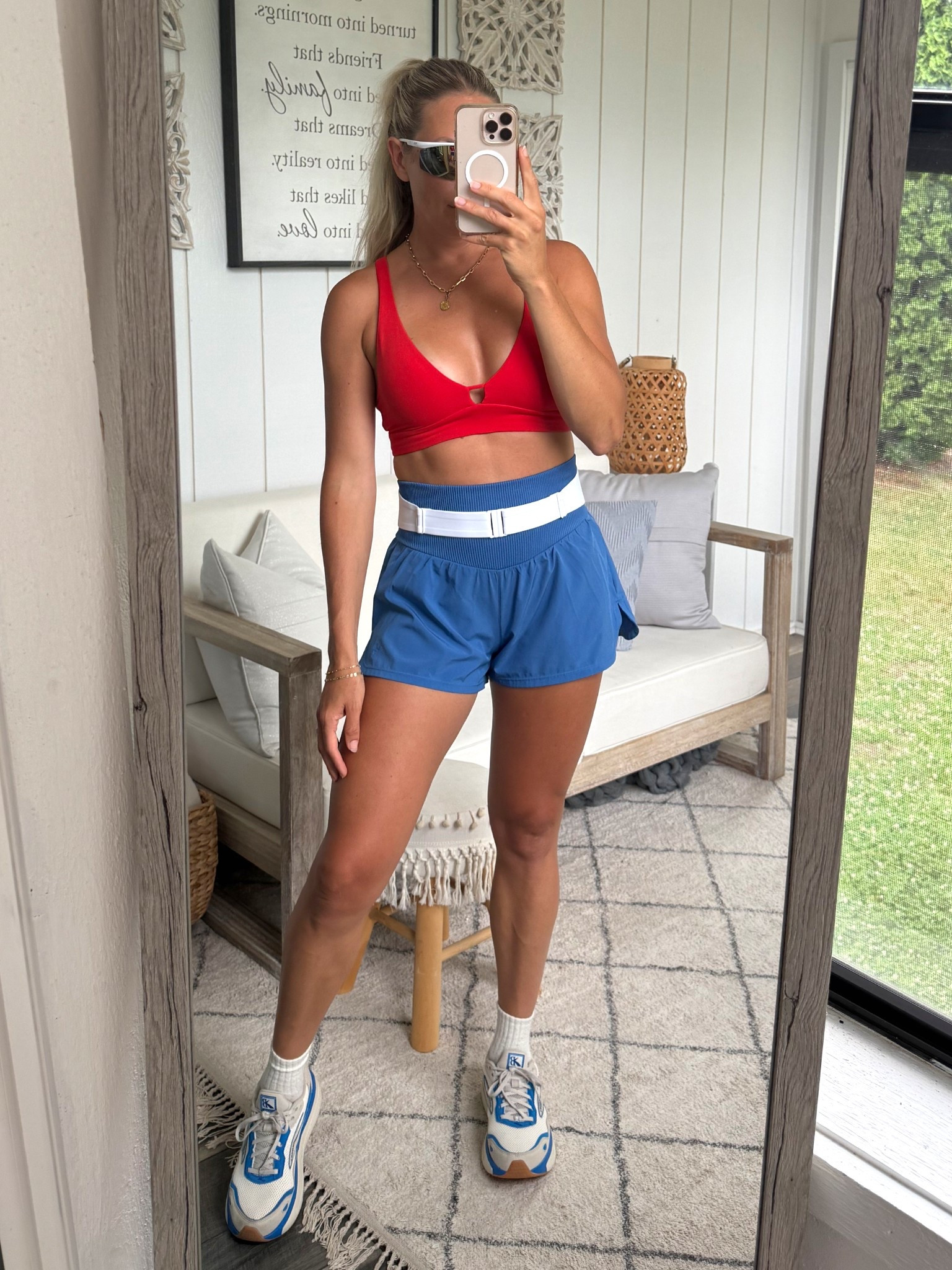 Love this Athleta sports bra and these Target shorts! Wearing small in both.  Also totally obsessed with these blue suede Brooks running shoes! 🙌🏻

#LTKStyleTip #LTKActive #LTKSeasonal