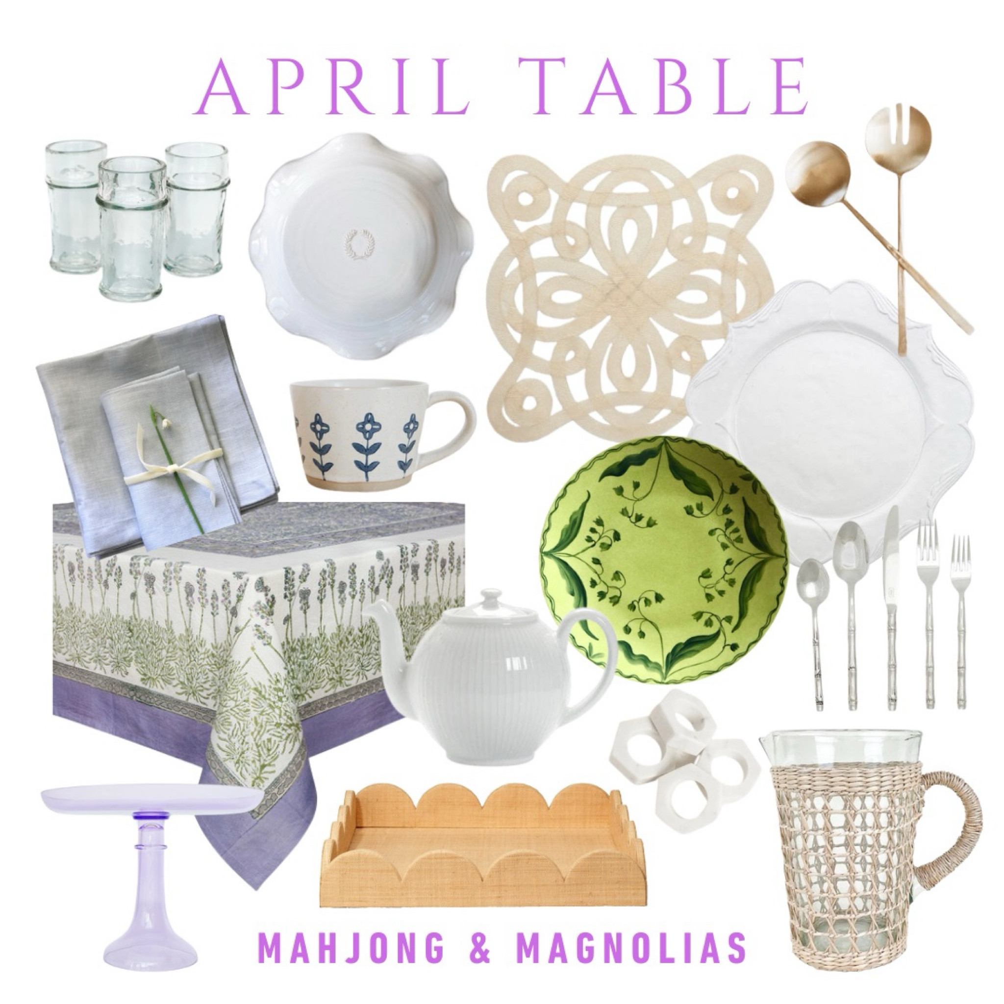 
One of our favorite color combinations for spring is green and white with shades of purple — colors that are everywhere you look this time of year in Tennessee. These new finds mix beautifully with existing pieces and are available through our LTK shop. 

___

Mahjong, tablecloth, dinner plate, cake stand, placemat, flatware, pitcher, mug, tray, napkins

#LTKhome #LTKSeasonal