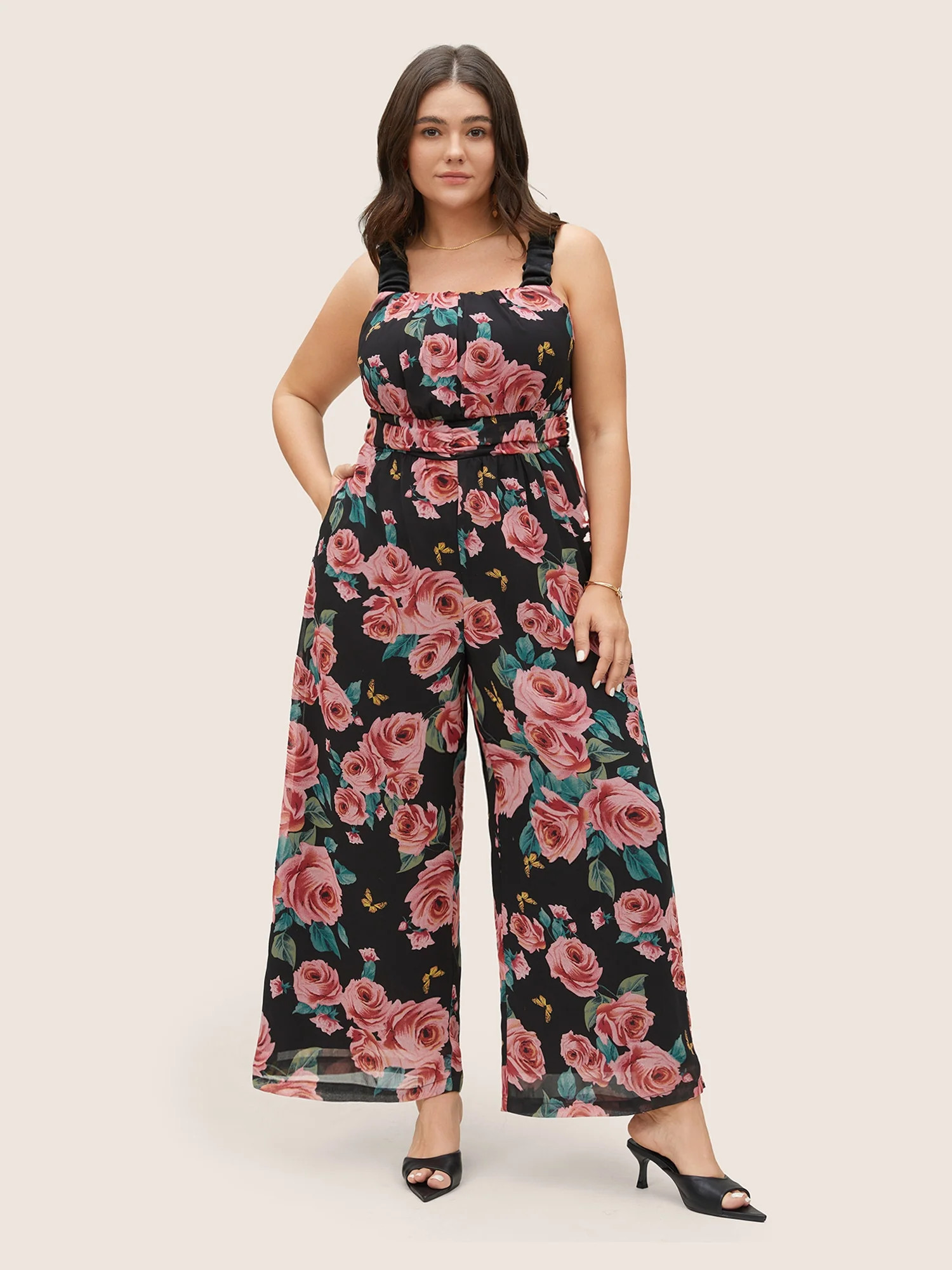 Floral Print Ruched Detail Pocket Cami Jumpsuit | Bloomchic