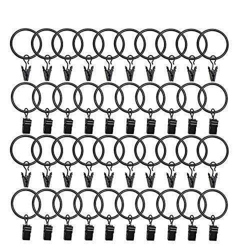 Datttcc 40 Pack Metal Curtain Rings with Clips Black Decorative Drapery Rustproof Vintage 1.26 Inch  | Amazon (US)