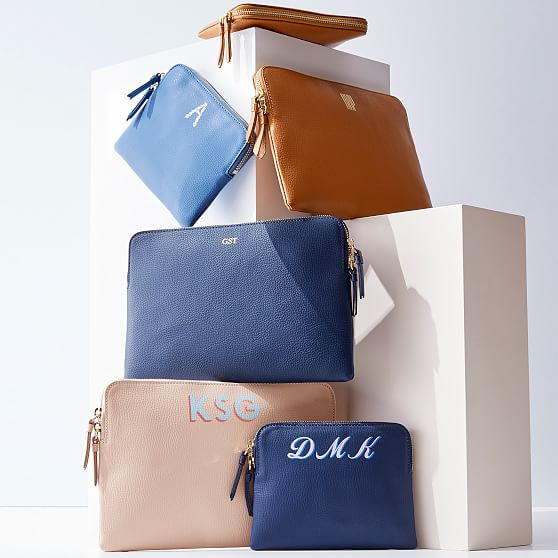 Everyday Italian Leather Zipper Pouch, Foil Debossed | Mark and Graham