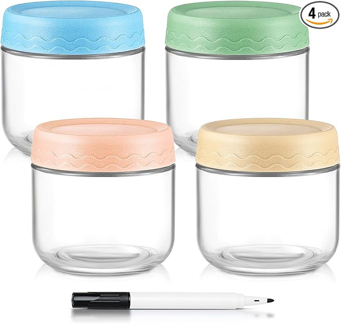 DRKIO 10 Oz Overnight Oats Containers with Lids - 4 Pack Glass Storage Jars with Airtight Lids Wi... | Amazon (US)