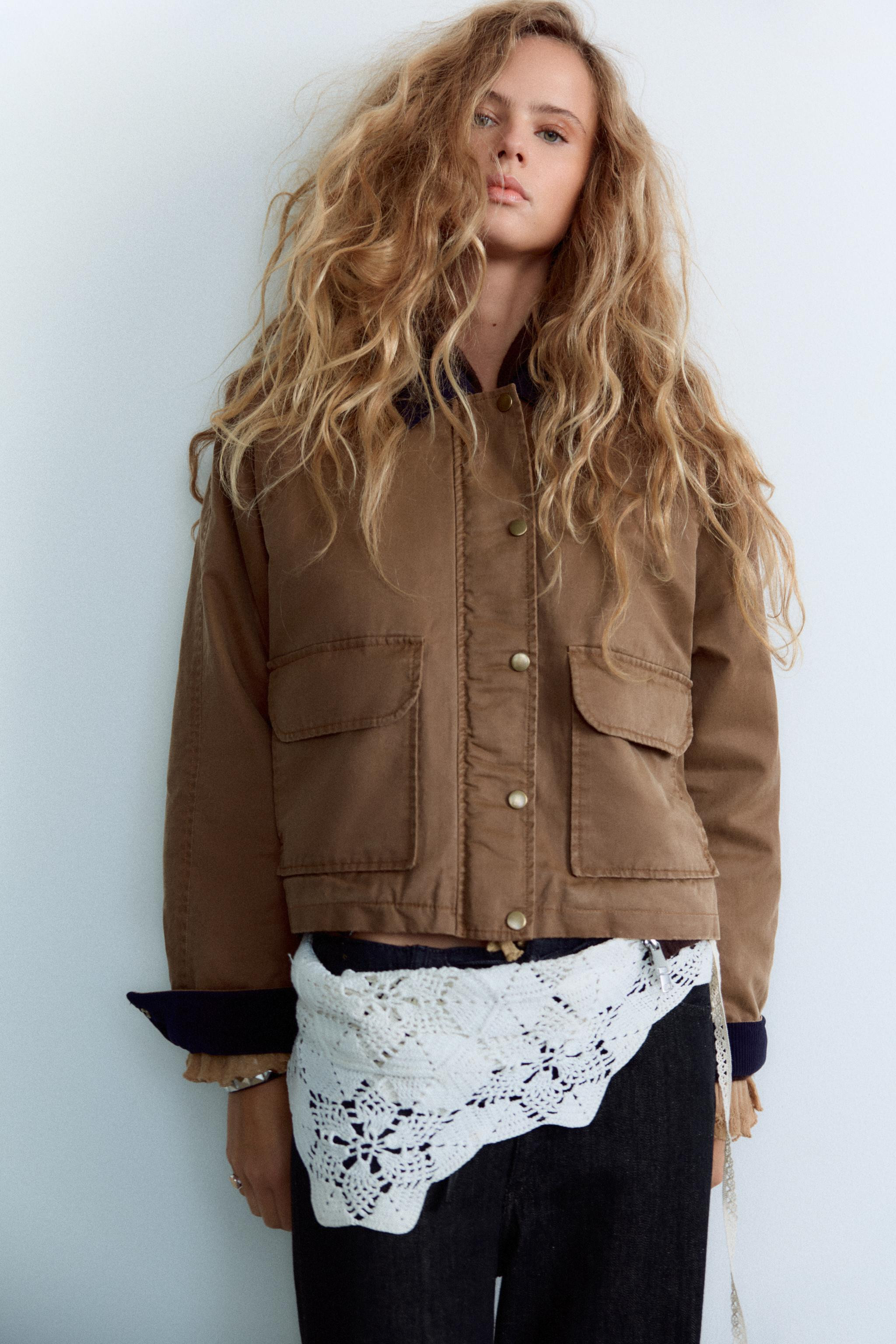 CONTRAST COLLAR WAXED JACKET | Zara US