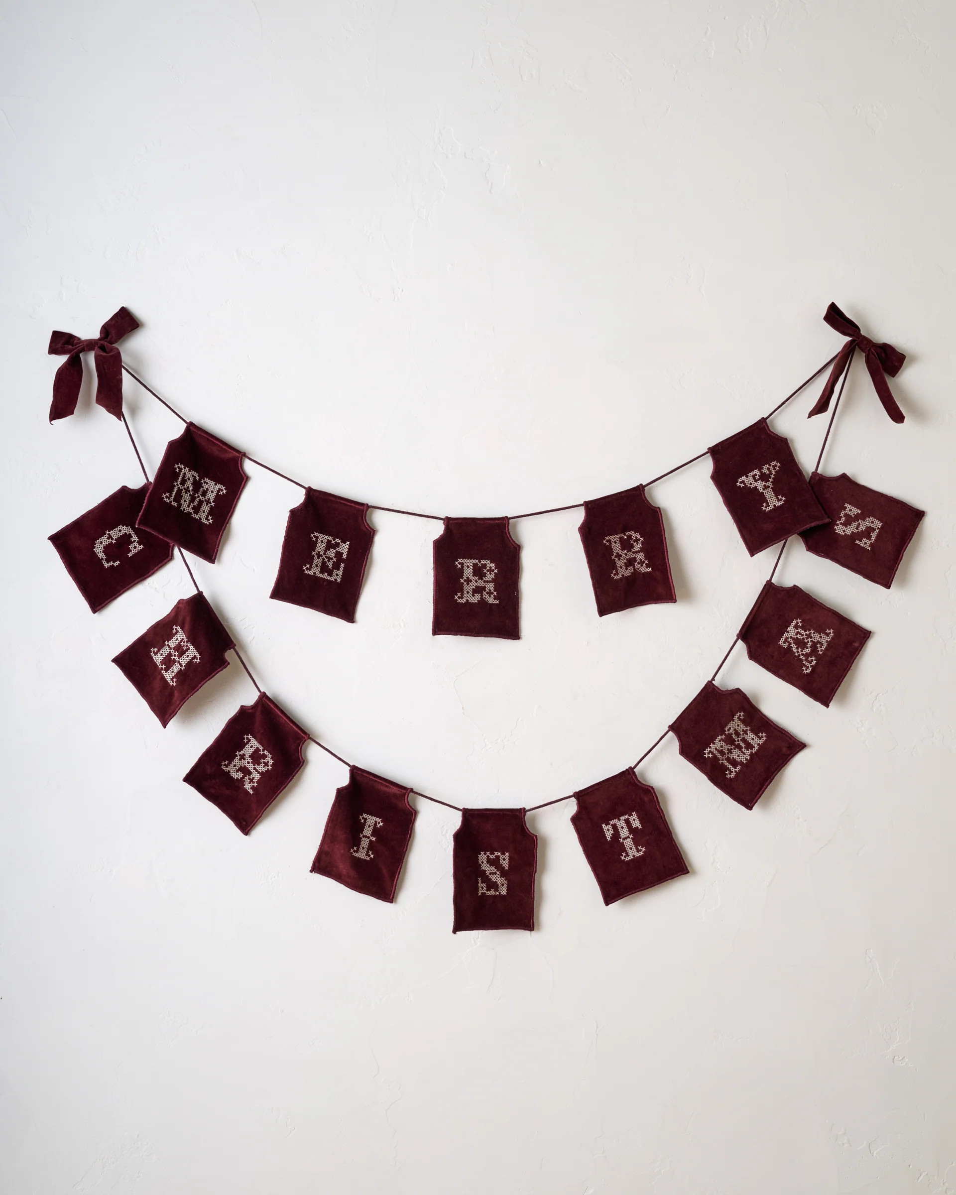 Embroidered Merry Christmas Velvet Garland | Magnolia