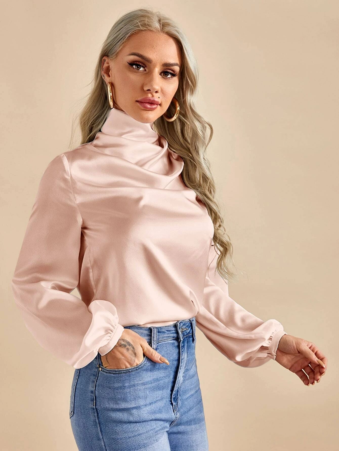 SHEIN Bishop Sleeve Satin Top | SHEIN