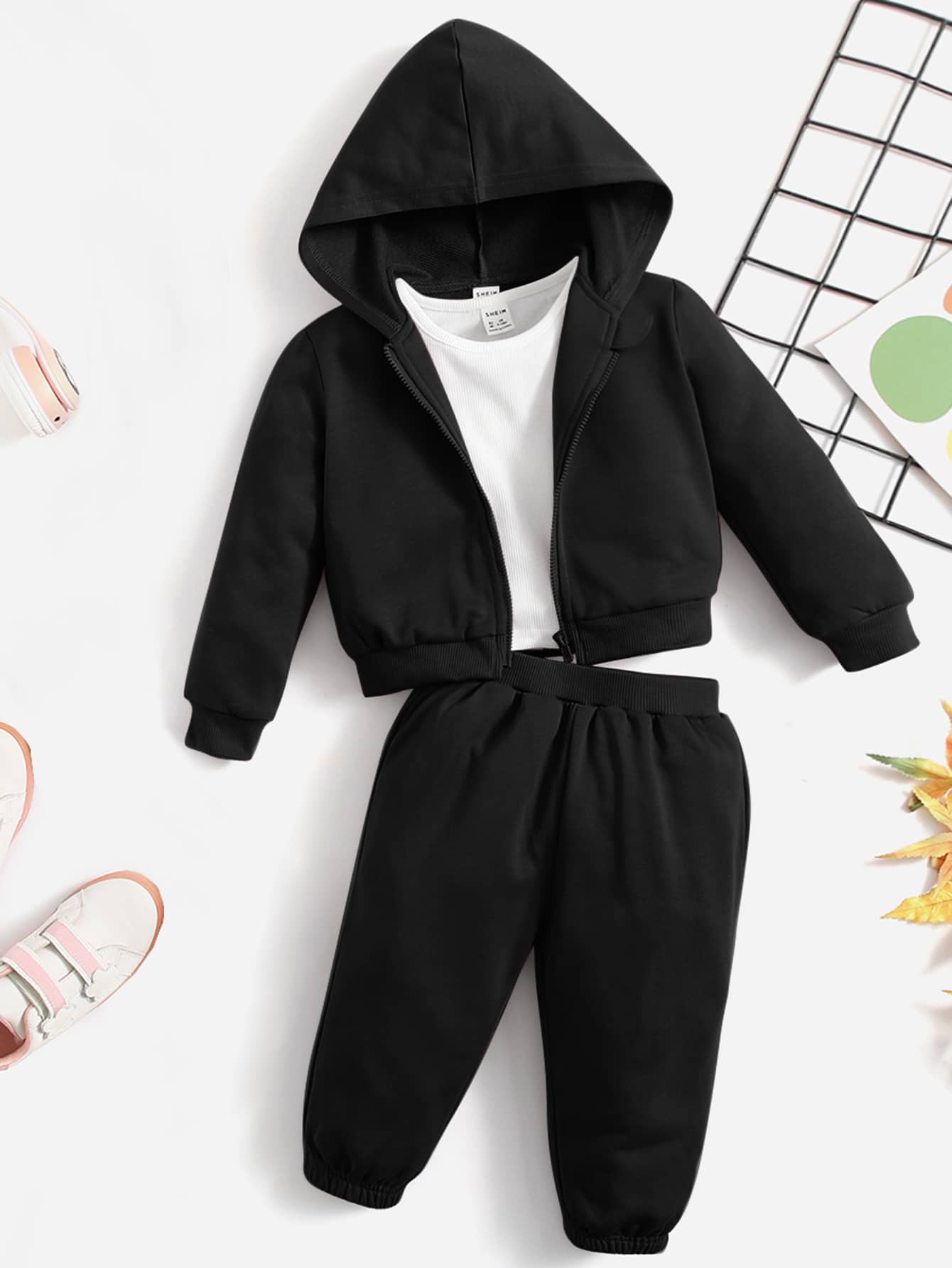 SHEIN Baby Solid Zip Up Hoodie & Sweatpants Without Tee | SHEIN