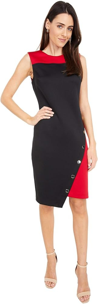 Tommy Hilfiger Scuba Asymmetrical Hem Sheath Dress w/Snaps | Amazon (US)