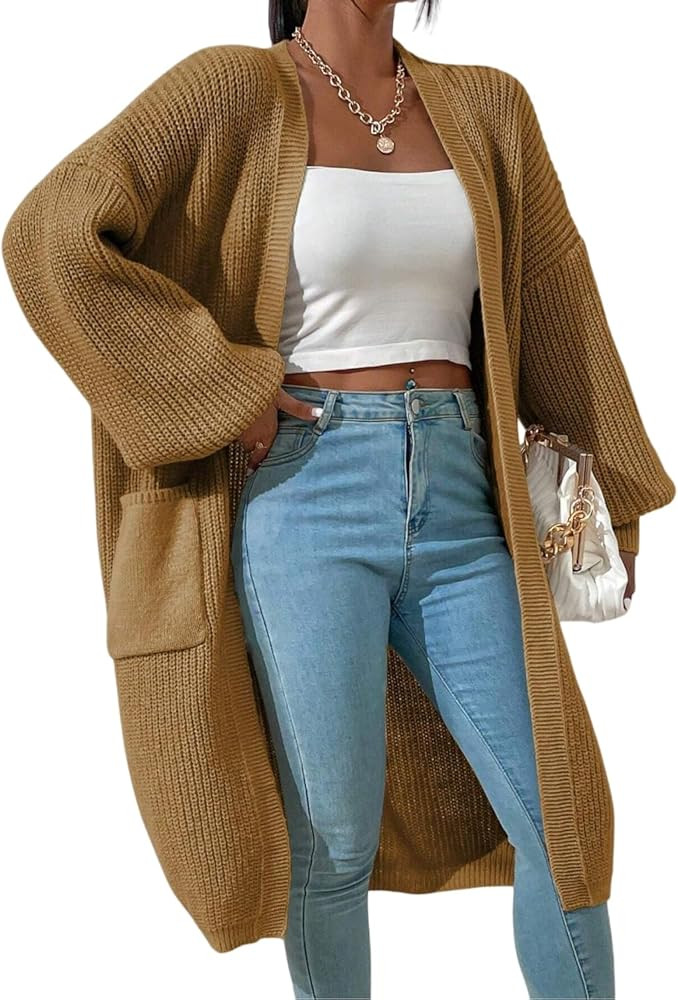Women's Winter Midi Cardigan Oversized Long Sleeve Fuzzy Knitted Open Front Sweater Coat with Poc... | Amazon (US)
