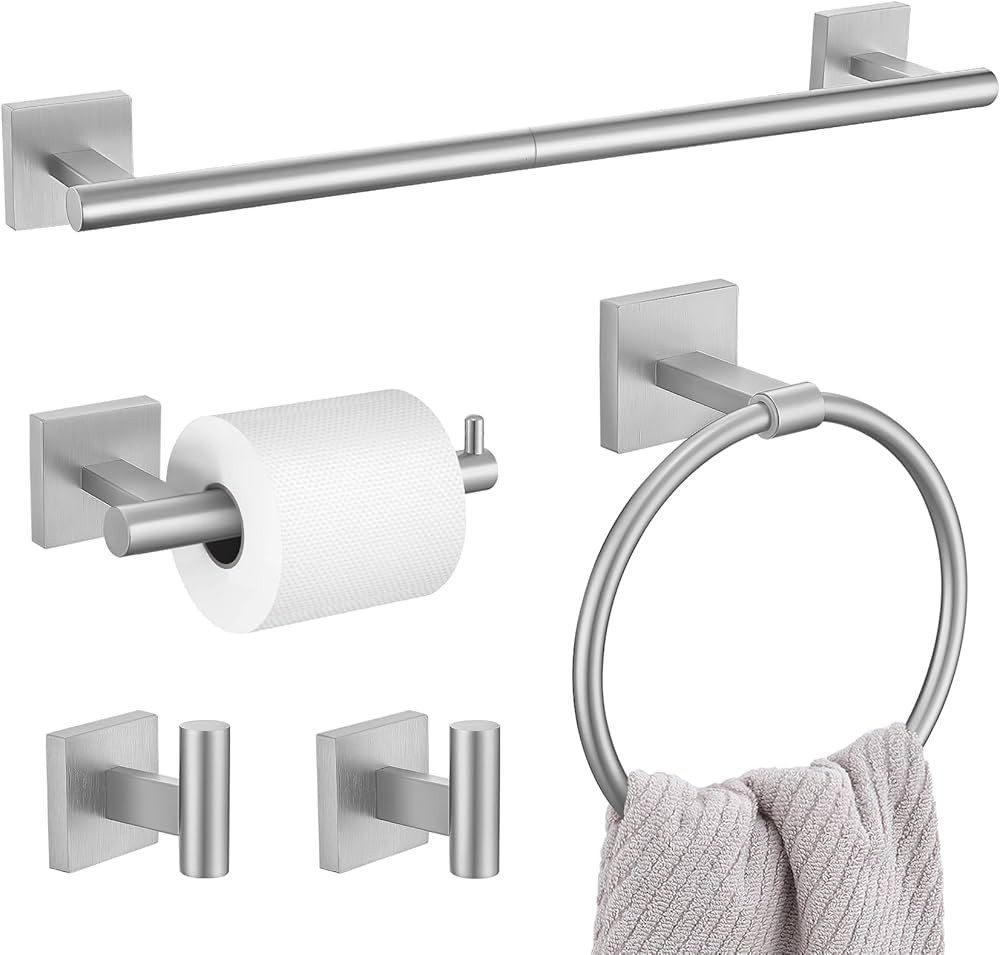 5 Pieces Bathroom Hardware Set, Brushed Nickel Towel Bar Set Includes 23.6” Towel Bar, Towel Ri... | Amazon (US)