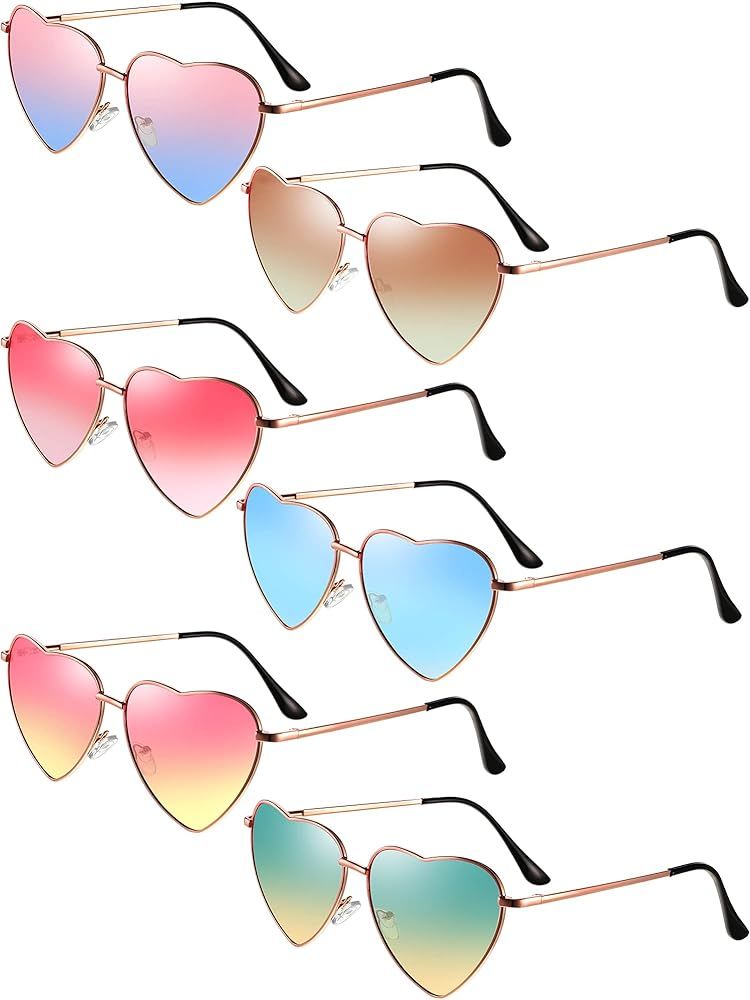 6 Pairs Heart Shaped Sunglasses Vintage Heart Frame Sunglasses Multicolor Metal Retro Glasses for Wo | Amazon (US)