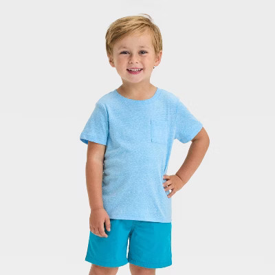 Toddler Boys' Short Sleeve Pocket T-Shirt - Cat & Jack™ Light Blue 4T | Target