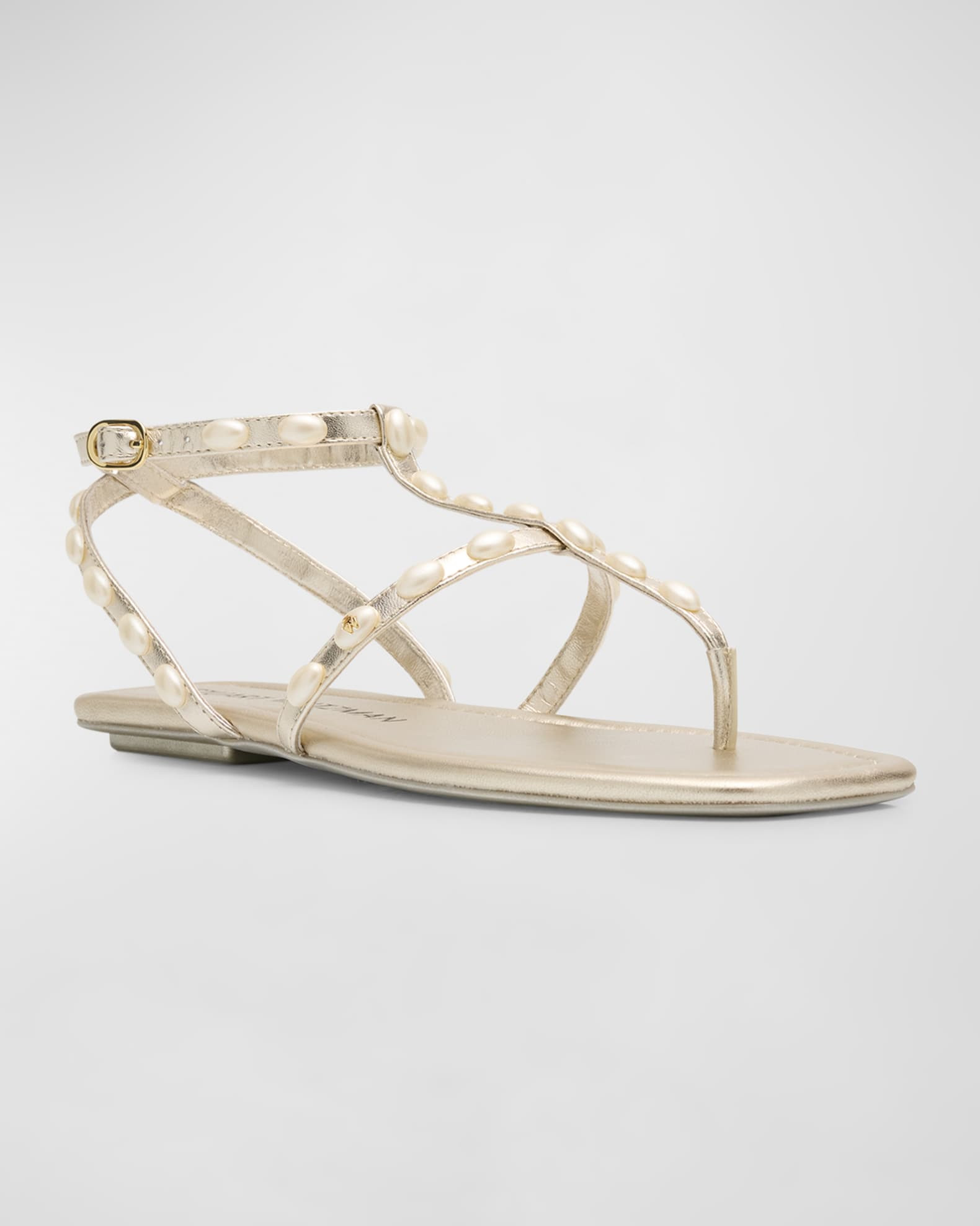 Pearlita Stud Metallic T-Strap Sandals | Neiman Marcus